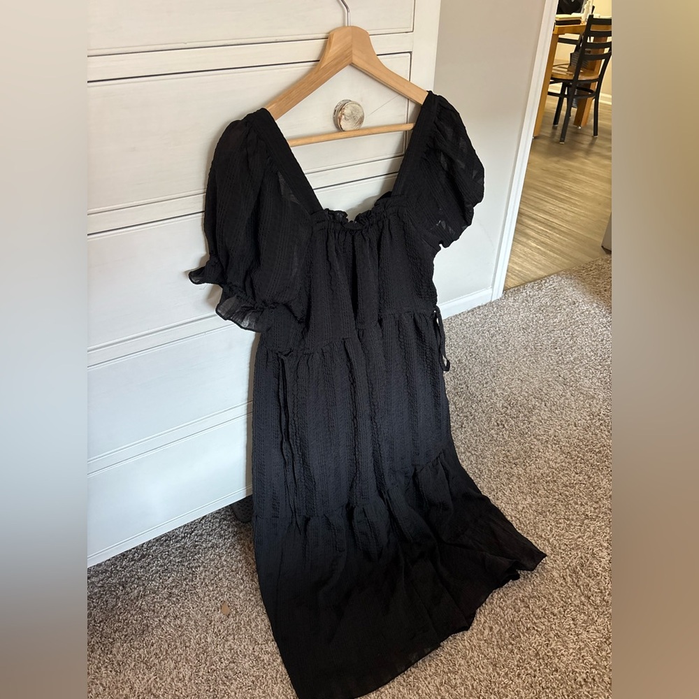 Madewell Square-Neck Tiered Midi Dress in Textured Seersucker black - Picture 6 of 7